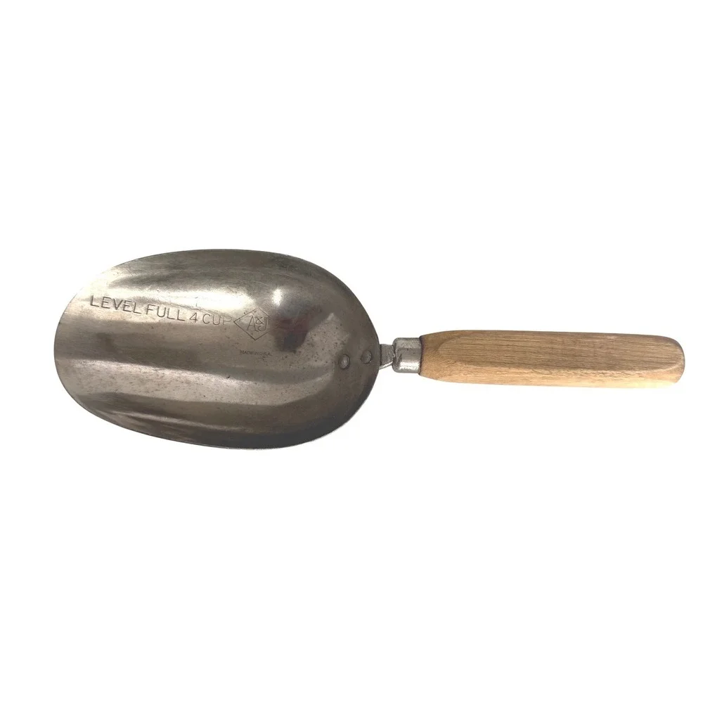 Vintage A&S 1/4‎ Cup Aluminum Scoop Wood Handle Advertising Palos Verdes CA